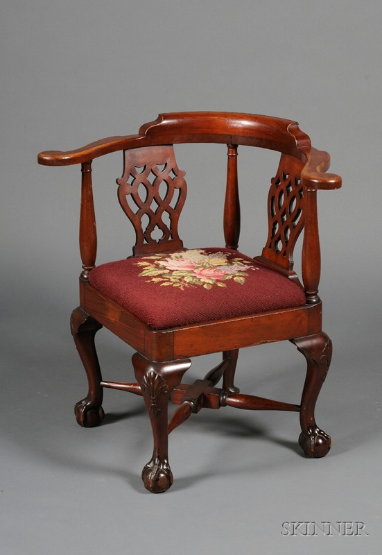 Appraisal: George III Style Carved Mahogany Corner Chair th century with