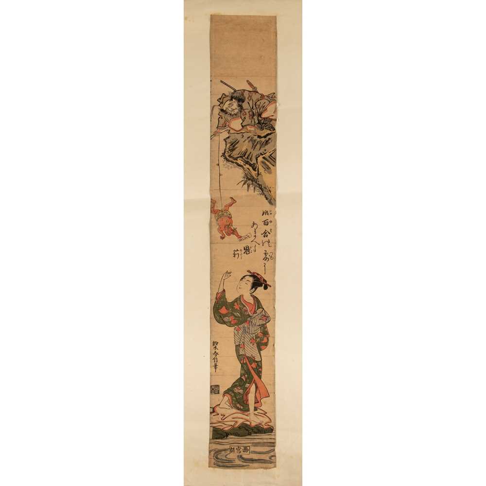 Appraisal: SUZUKI HARUNOBU - EDO PERIOD a hashira-e print published by