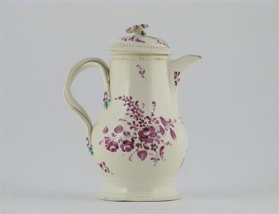 Appraisal: A Leeds creamware hot water jug and cover painted in