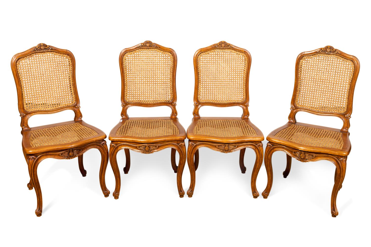 Appraisal: FOUR LOUIS XV STYLE CANE SIDE CHAIRS French Louis XV