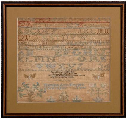 Appraisal: Rare Tennessee sampler -line alphabet and verse sampler last two