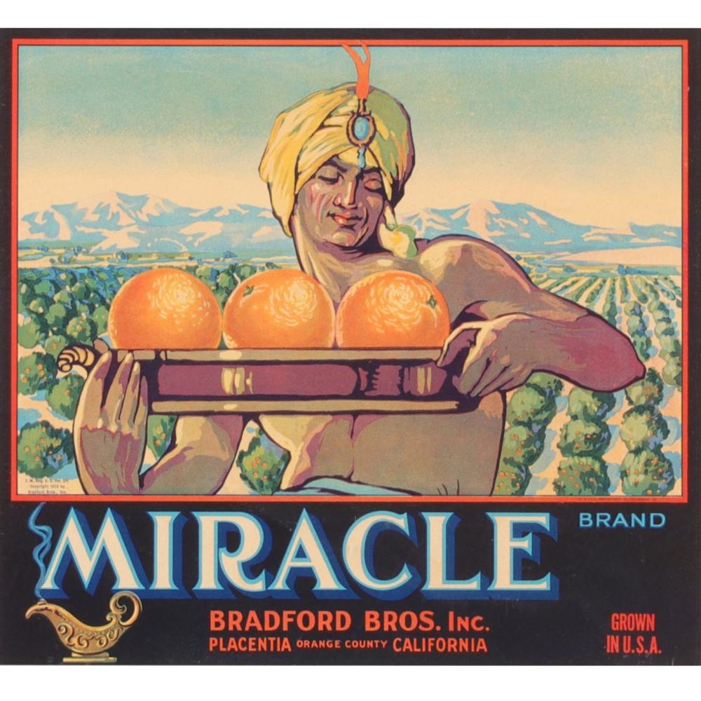 Appraisal: ADVERTISING LITHOGRAPH FRUIT CRATE LABEL MIRACLE BRAND BRADFORD BROS INC