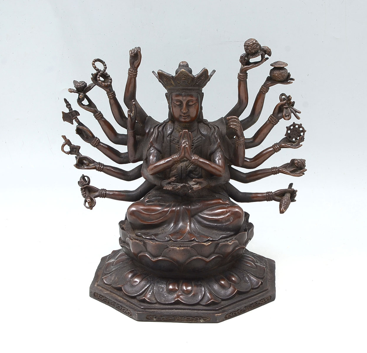 Appraisal: TIBETAN BRONZE ARM KWAN-YIN STATUE Tibetan bronze statue of Kwan-Yin