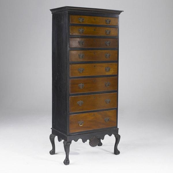 Appraisal: ENGLISH CHEST Eight drawer tall chest in mahogany on frame