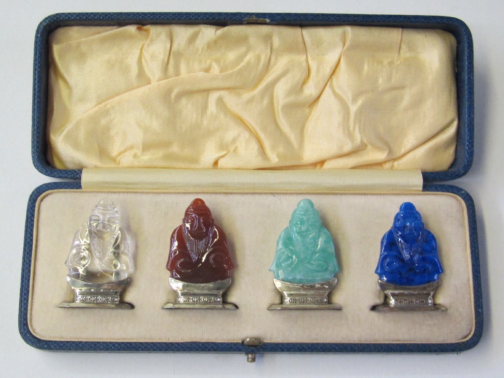 Appraisal: Cased set of four sterling silver gilt and assorted stone