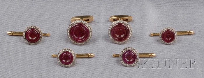 Appraisal: Carved Ruby and Diamond Dress Set the links and four