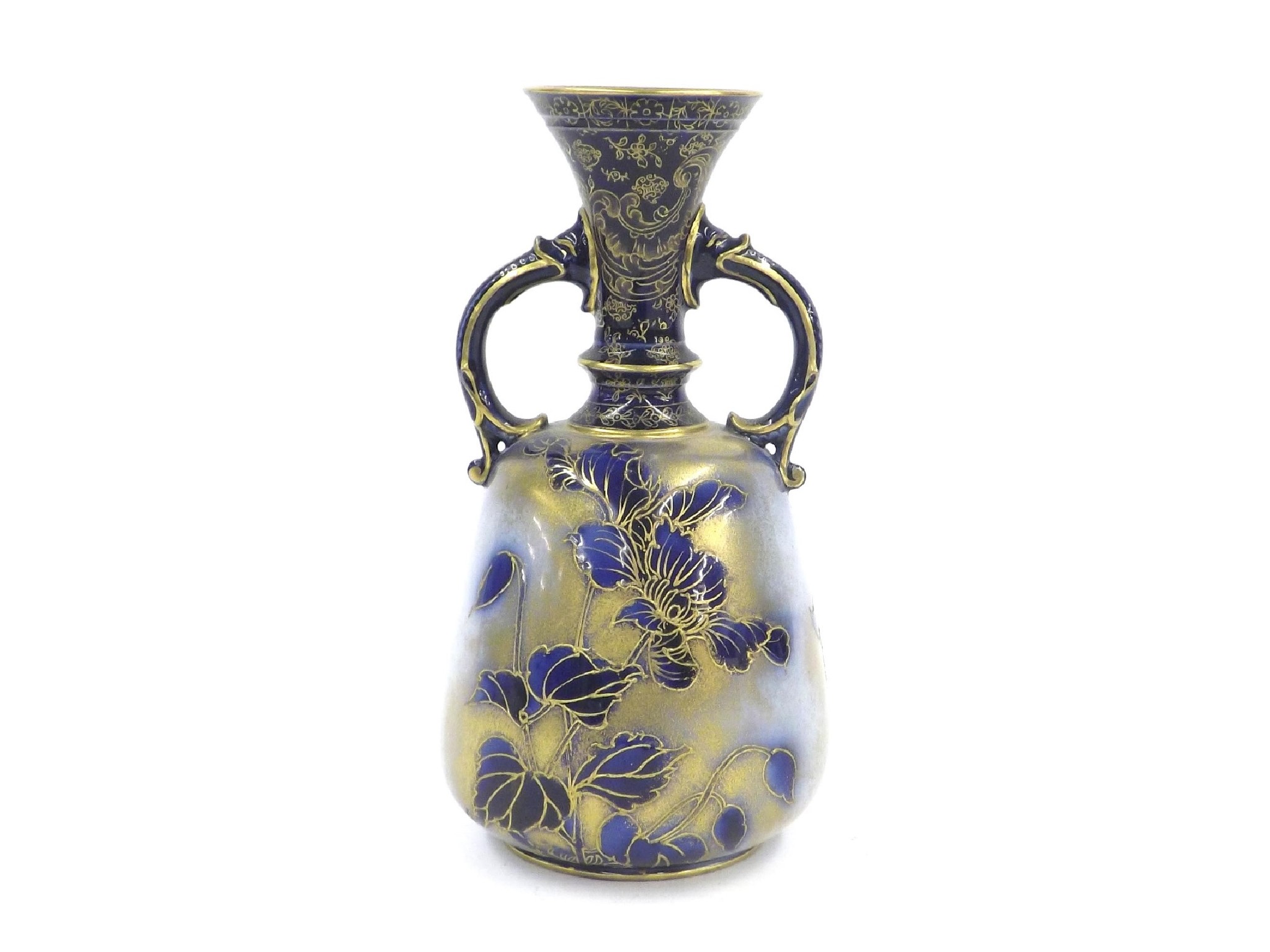 Appraisal: Doulton Burslem twin-handled porcelain vase decorated with blue flowers upon