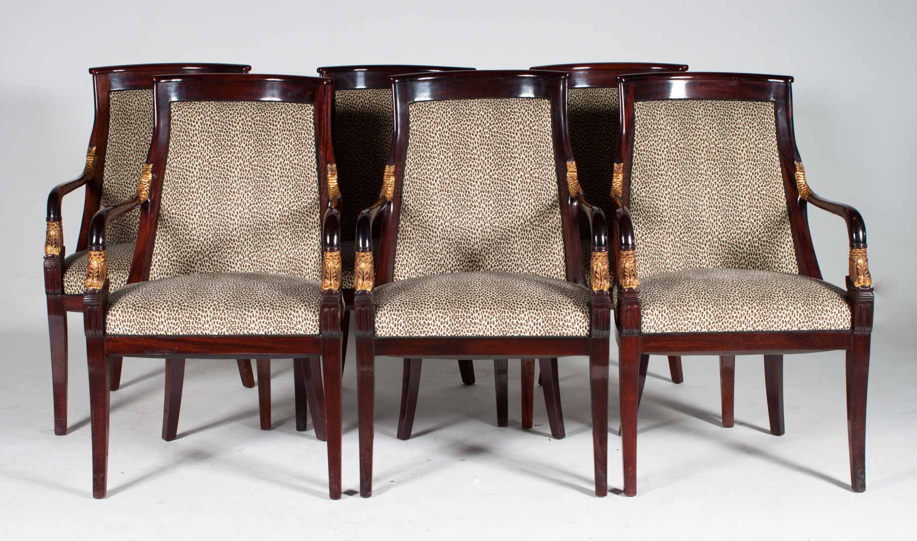 Appraisal: Six French Empire style mahogany armchairs th century exposed frames