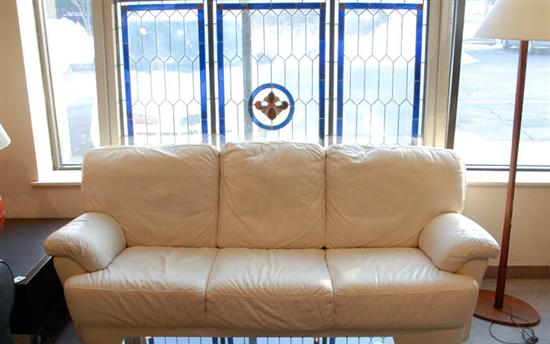 Appraisal: Italian White Leather Sofa almost brand new paper tag Made