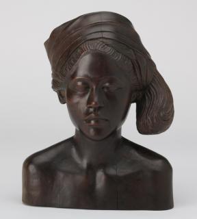 Appraisal: Carved ebony bust of an African woman Mid th century