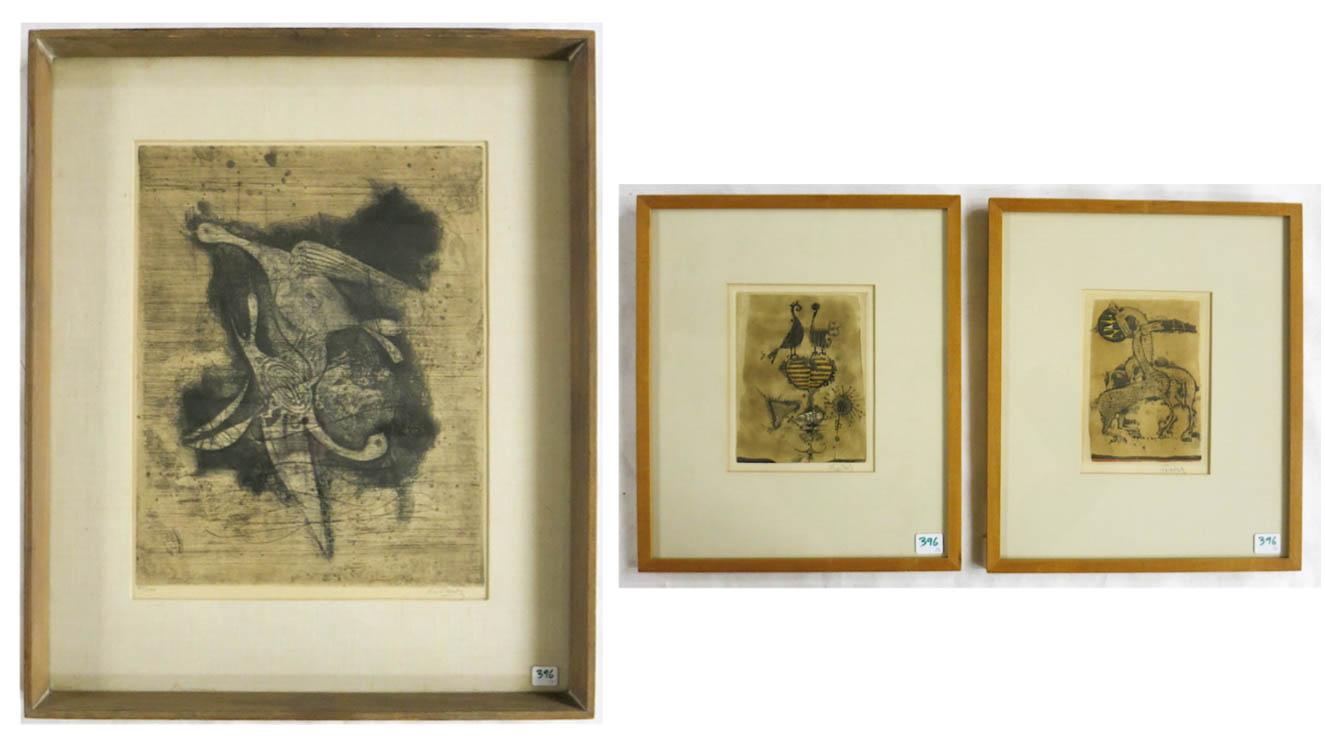 Appraisal: JOHNNY G FRIEDLAENDER THREE ETCHINGS France Poland - Doves birds