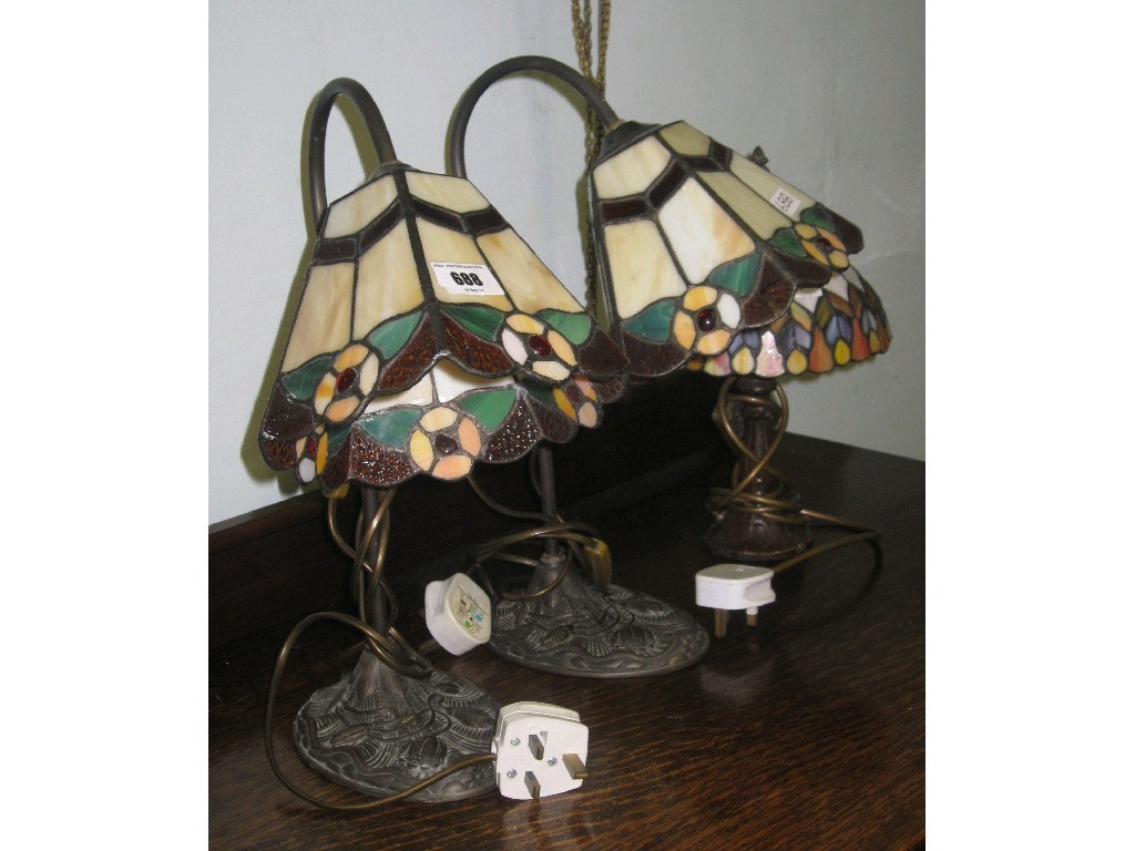 Appraisal: Lot comprising pair of reproduction lily pad lamps and one