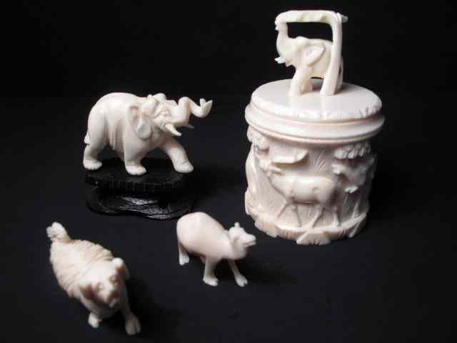 Appraisal: Lot of miniature carved ivory items Includes elephant on stand