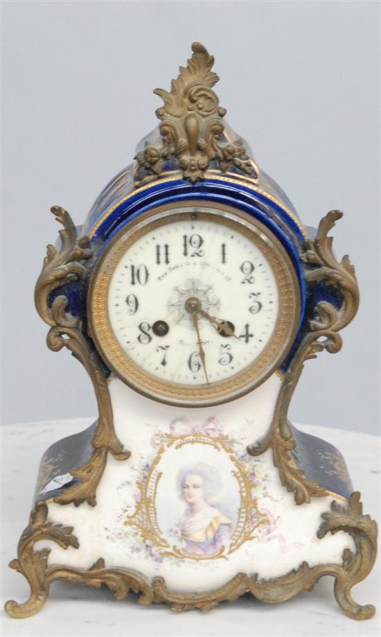 Appraisal: PORCELAIN MANTEL CLOCK Cobalt and gilt with a portrait medallion