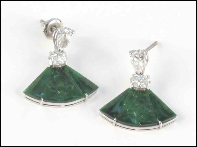 Appraisal: PAIR OF JADEITE DIAMOND AND KARAT WHITE GOLD EARRINGS Two