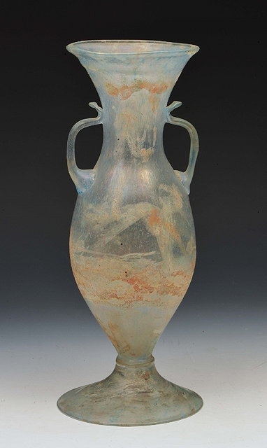 Appraisal: A ROMAN OPAQUE GLASS VASE of two handled baluster form