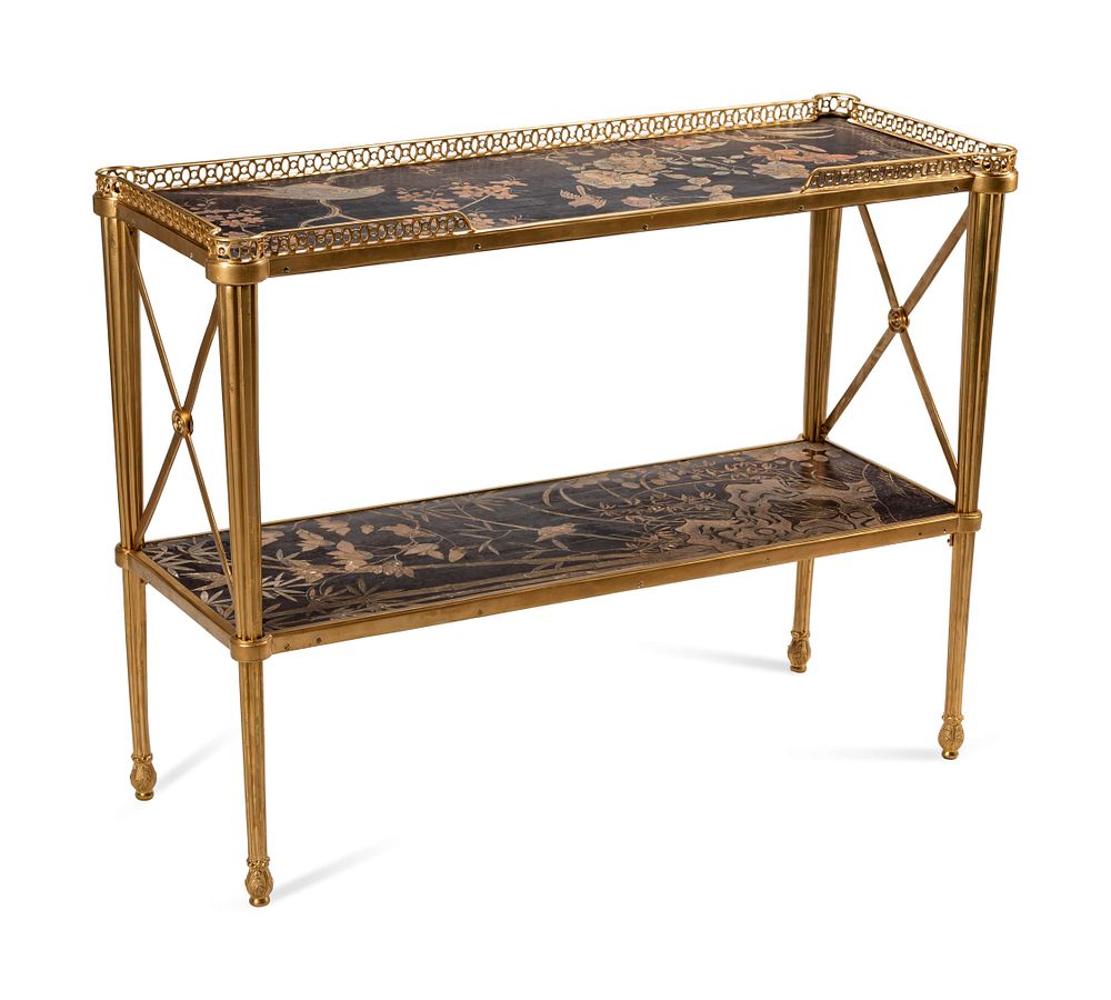 Appraisal: A Coromandel Lacquered Panel-Inset Gilt Bronze Serving Table A Coromandel