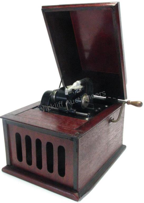 Appraisal: An antique Edison 'Amberola' cylinder phonograph hinged lid mahogany case