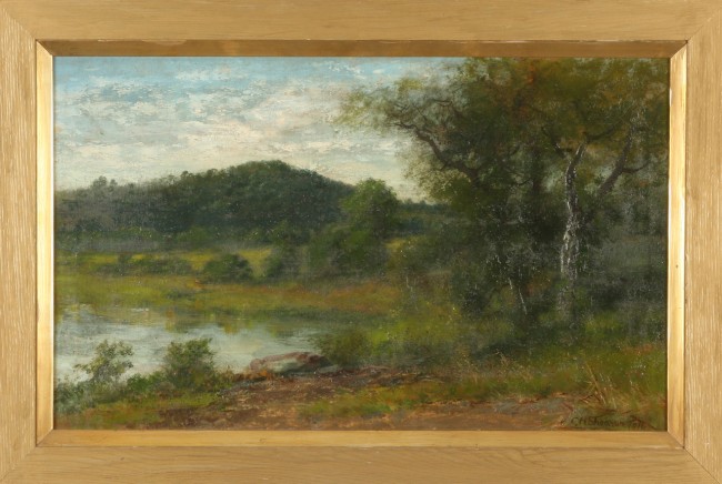 Appraisal: Landscape with pond oil on canvas x SLR C H