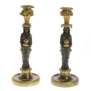 Appraisal: Pair Louis XVI gilt bronze figural candlesticks Pair Louis XVI