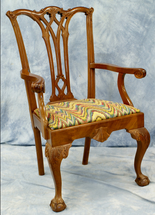 Appraisal: Mahogany Chippendale style DR armchair h early th c Estimate