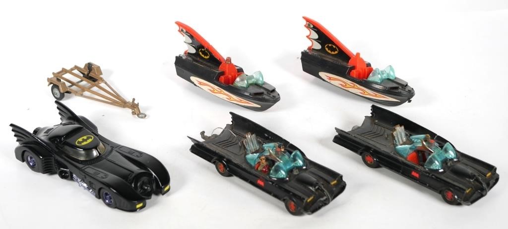 Appraisal: FIVE VINTAGE CORGI BATMAN VEHICLESTwo Glastron batboats one trailer two