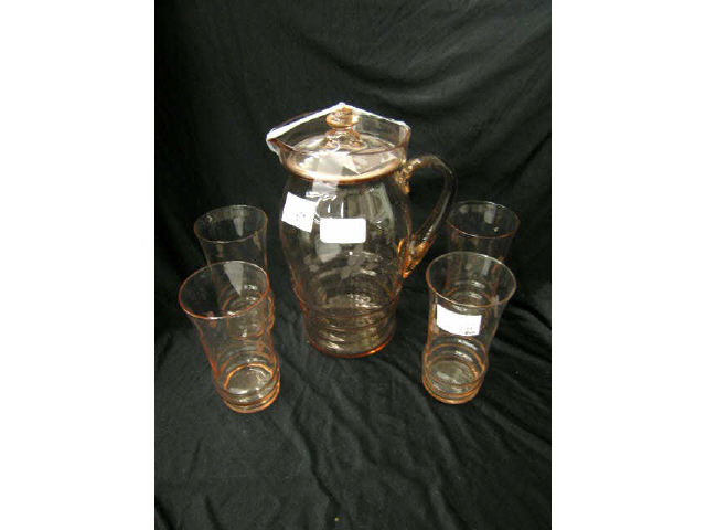 Appraisal: Pink Depression Covered Water Pitcher with glasses