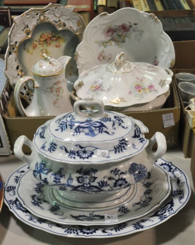 Appraisal: Seven Pieces Porcelain DinnerwareIncluding Meissen Rose tureen with underplate