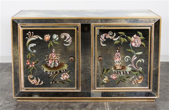 Appraisal: Sale Lot A Paint Decorated Mirrored Console Cabinet with a