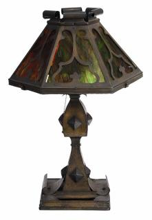 Appraisal: Arts and Crafts Slag Glass and Gilt Iron Table Lamp