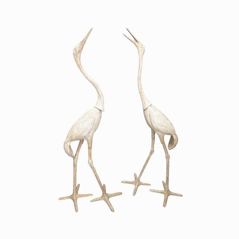 Appraisal: Pair of Life Size Wooden Cranes Pair of Life Size