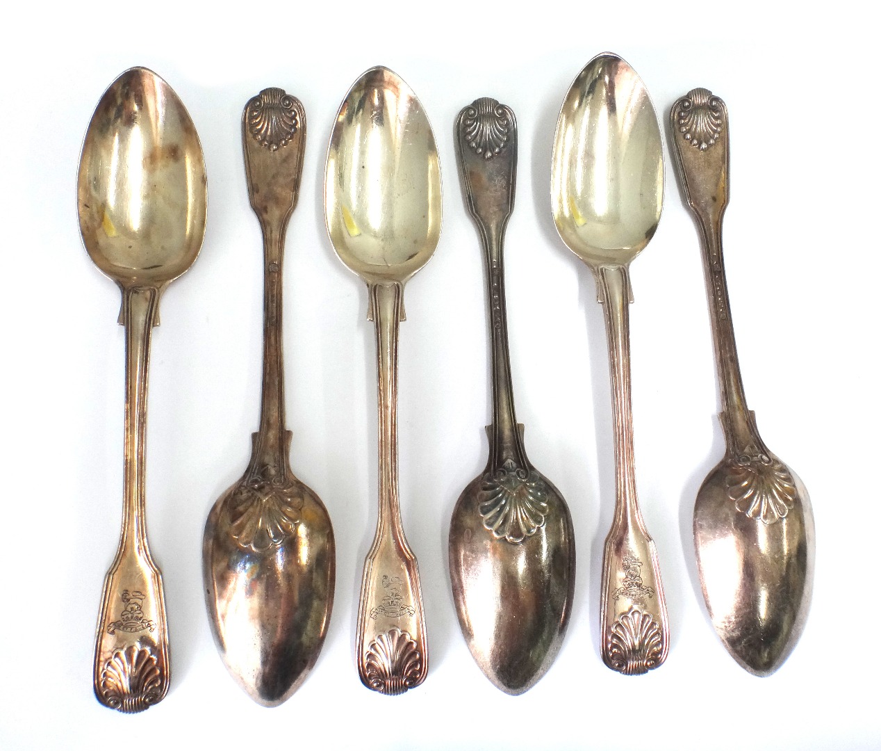 Appraisal: A set of six Victorian silver fiddle thread and shell