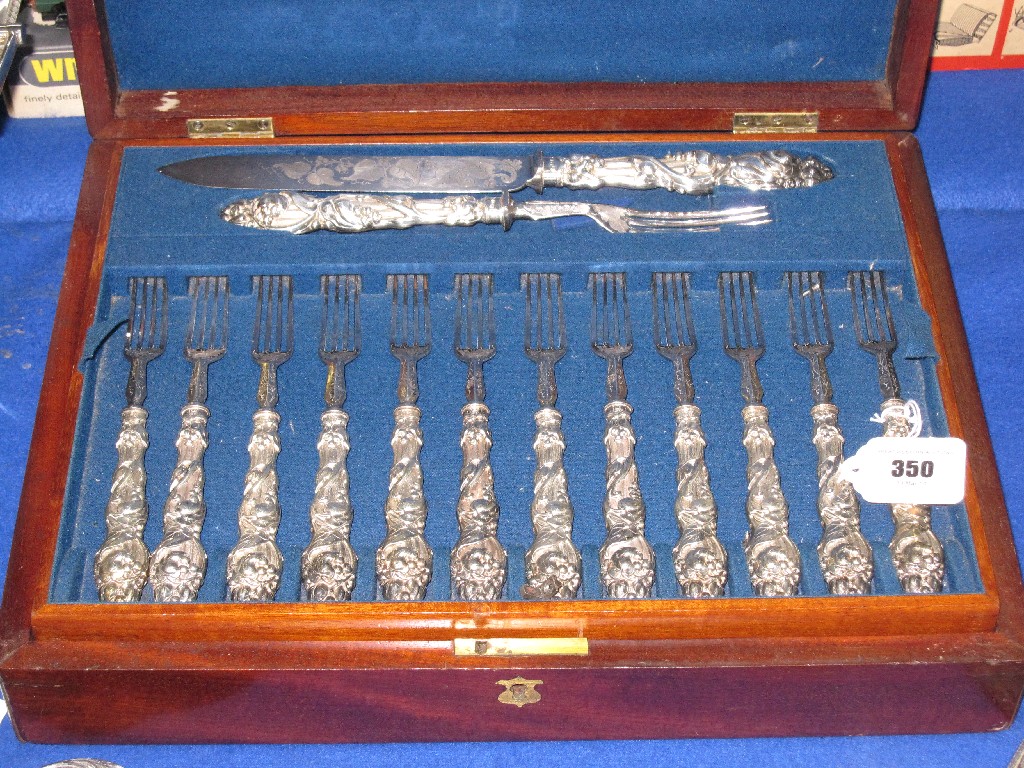 Appraisal: Cased piece silver handled fruit cutlery set with a pair