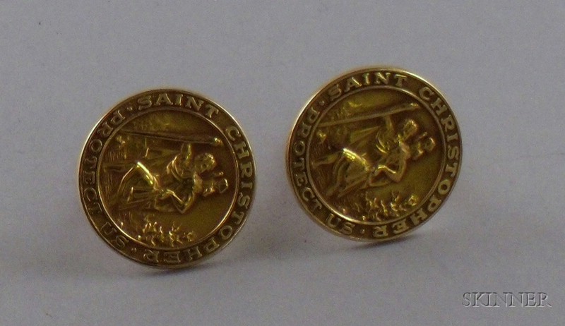 Appraisal: Pair of kt Gold St Christopher Medal Cuff Links