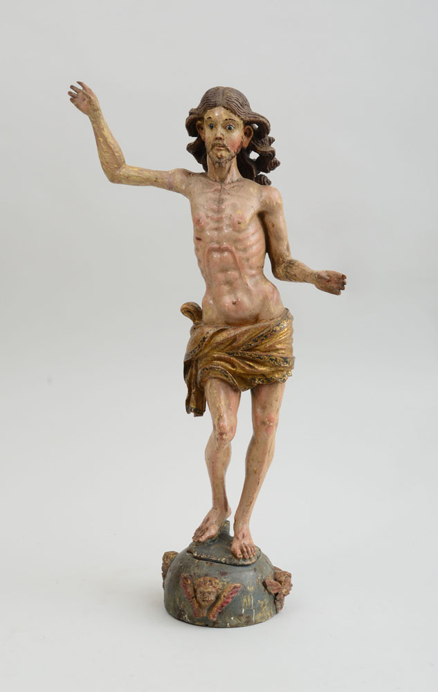 Appraisal: GERMAN BAROQUE CARVED AND PAINTED WOOD FIGURE OF CHRIST TRIUMPHANT