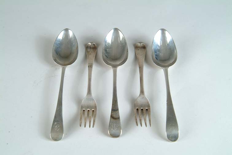 Appraisal: FIVE ENGLISH STERLING PIECES Lot includes Two forks with engraved