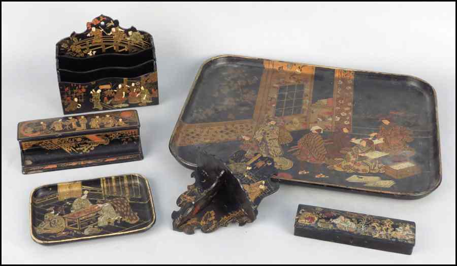 Appraisal: GROUP OF PAPIER MACHE LACQUERED DESK ACCESSORIES Comprised of two