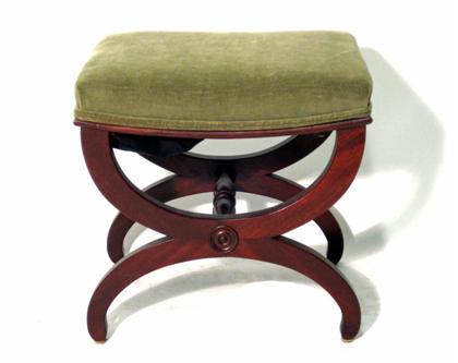 Appraisal: American Classical mahogany curule-form stoolHaving a rectangular upholstered top on