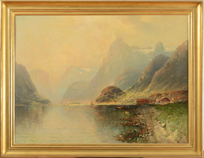 Appraisal: AFTER ADELSTEEN NORMANN - LAKE VIEW Oil on canvas signed