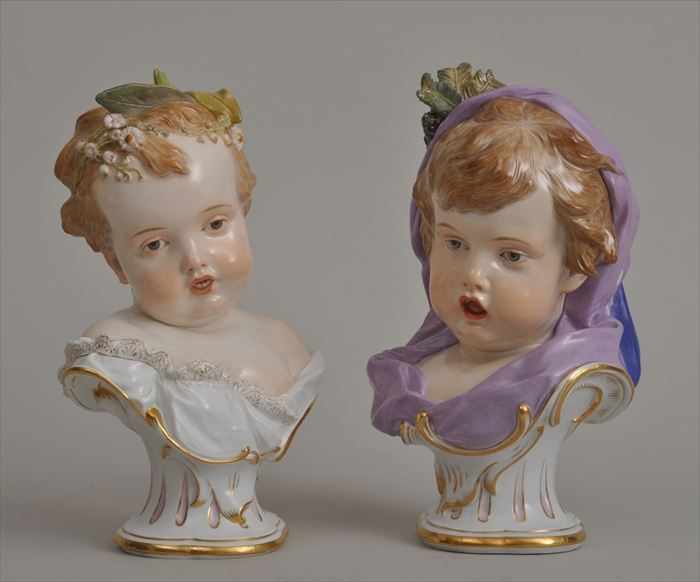 Appraisal: PAIR OF MEISSEN PORCELAIN BUSTS OF CHILDREN The one with