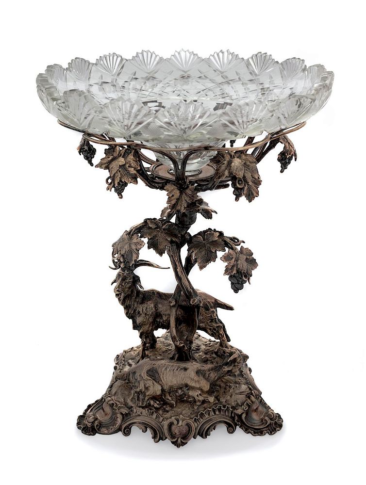 Appraisal: A Victorian Silverplate and Cut Glass Centerpiece Height overall inches