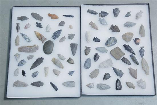 Appraisal: GROUP OF RELICS Two frames of assorted arrowheads spearpoints and