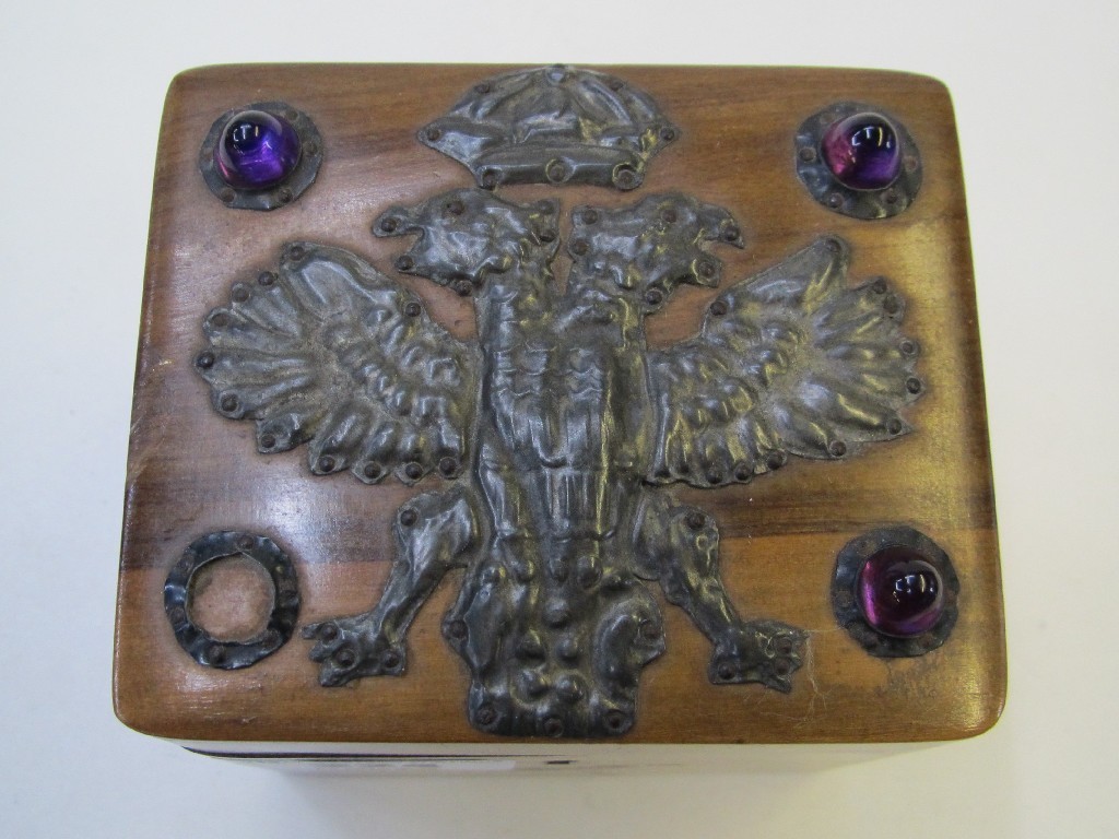 Appraisal: Lidded box with metal mount - double headed eagle