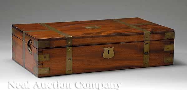 Appraisal: An English Brass-Bound Mahogany Campaign Coffer mid- th c with