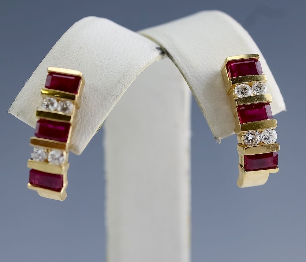 Appraisal: Pair K Gold ct TW Ruby Diamond Earrings Pair of