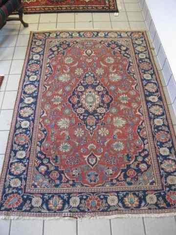 Appraisal: Mahal Persian Handmade Rug central medallion fine floral throughout semi-antique