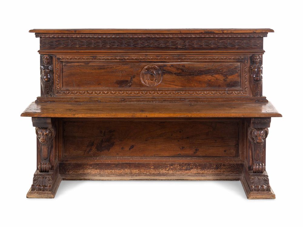 Appraisal: An Italian Renaissance Revival Carved Walnut Hall Bench An Italian