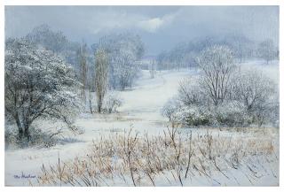 Appraisal: Peter Ellenshaw ''Winter Vale'' snow-covered landscape signed and dated lower