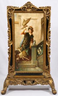 Appraisal: ROCOCO-STYLE HAND PAINTED FIRE SCREEN TH C H W Rococo-style