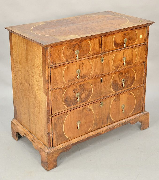 Appraisal: William and Mary walnut two over three drawer chest top